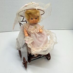Vintage 1976 Mattel Rosebud Baby Doll In Rolling Carriage Stroller